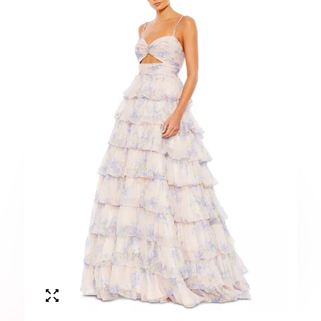 Mac Duggal Floral Maxi Dress In Pastel Blue And Pink